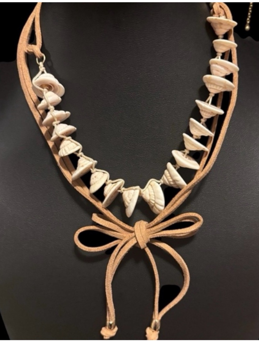Free People Beige Suede Shell Tie Choker Necklace
